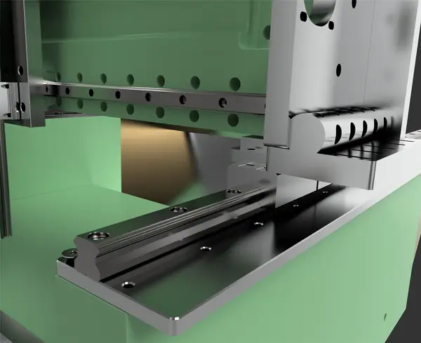 Detail: linear guide mounting on the column
